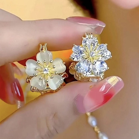 Both Side Zircon Flower Earrings